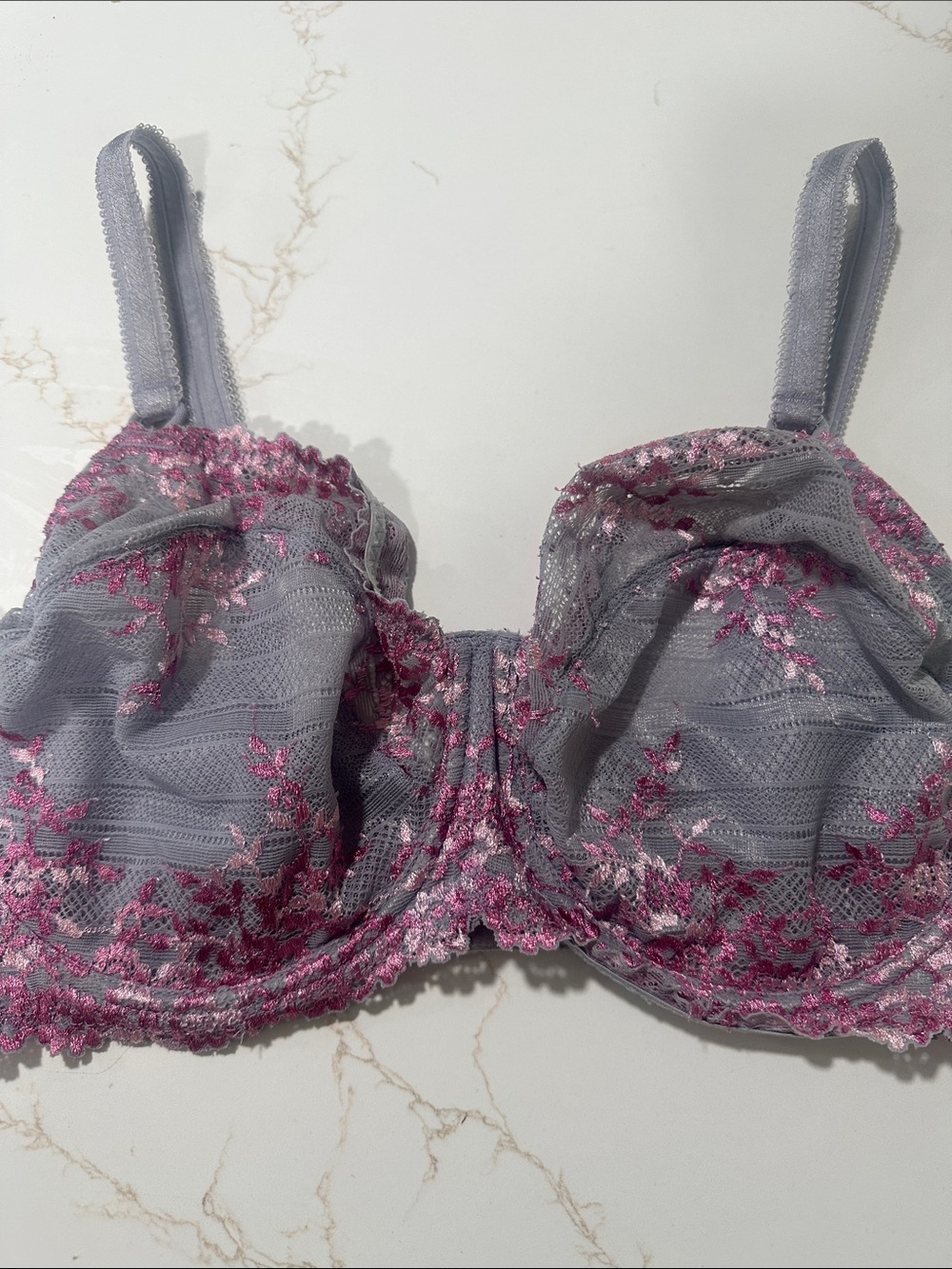 Wacoal Embrace lace bra- Gray with Pink Accents